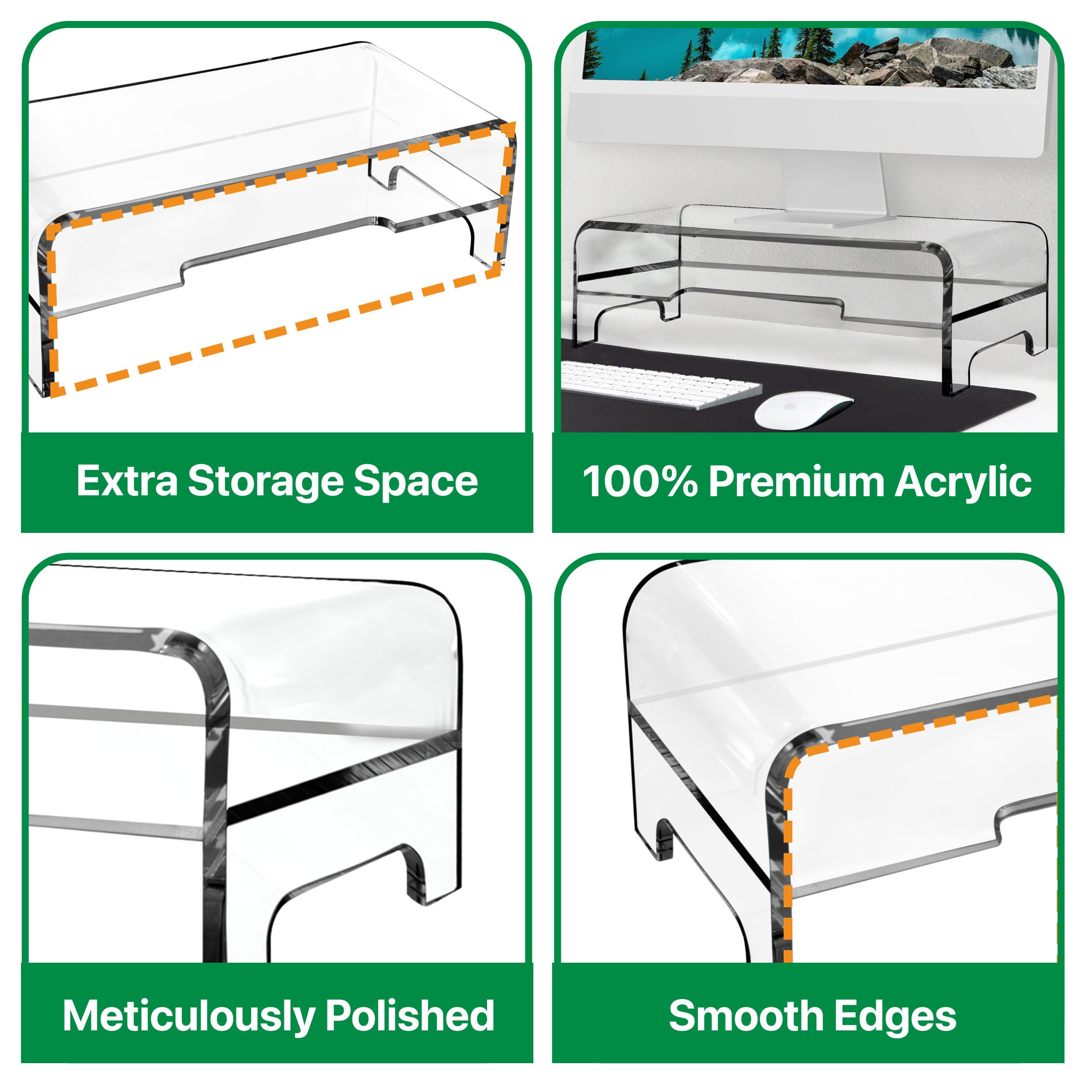 Amt 2 Tier 5.5 Inch High Amt Clear Acrylic Monitor Stand Riser Clear Computer With Cat Keyboard Protector, Space Saving Design,